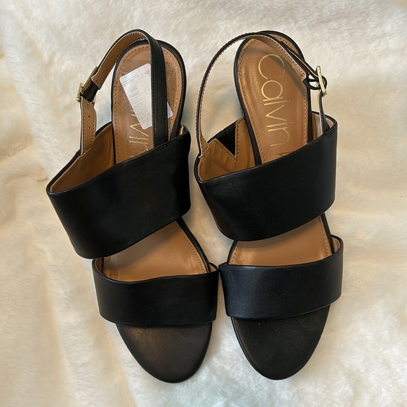Calvin Klein Black Leather Wedges. US Size 9. - Picture 2 of 5